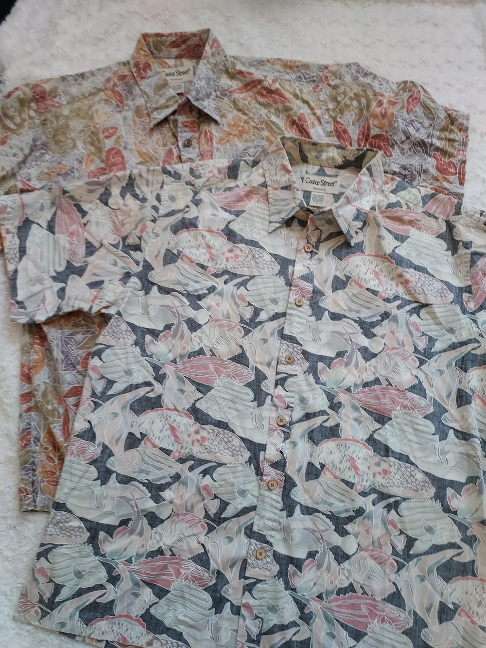 Cooke Street Hawaiian Aloha Tropical Fish & Florals Button-Down Shirts (2) Large